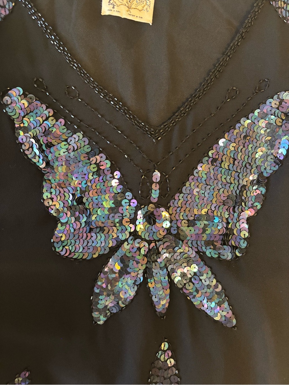 Free People Black Sequin Butterfly Top - Women's Statement Tee - Picture 7 of 8
